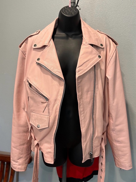 Unik Jackets & Blazers - Unik Light Blush Pink Asymmetrical Moto Leather Jacket